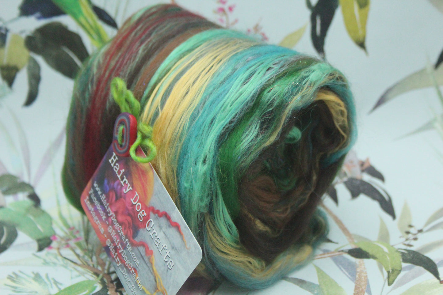 Merino Art Batt  - Red Green Brown - 67 grams 2.3 oz - Wool for felting, spinning and weaving