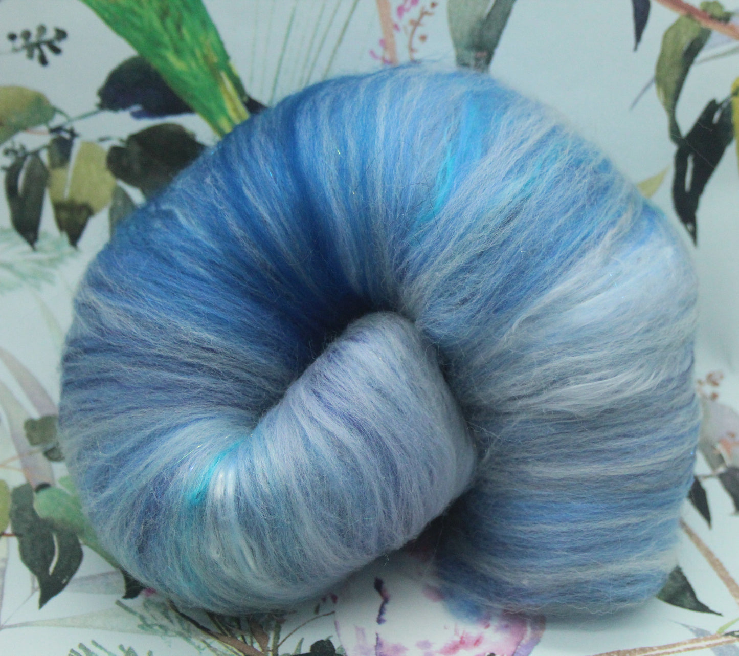 Merino Art Batt  - Blue White - 83 grams 2.9 oz - Wool for felting, spinning and weaving