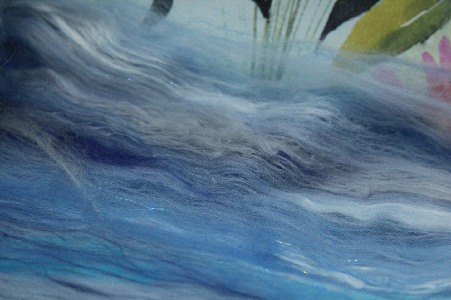 Merino Art Batt  - Blue White - 83 grams 2.9 oz - Wool for felting, spinning and weaving