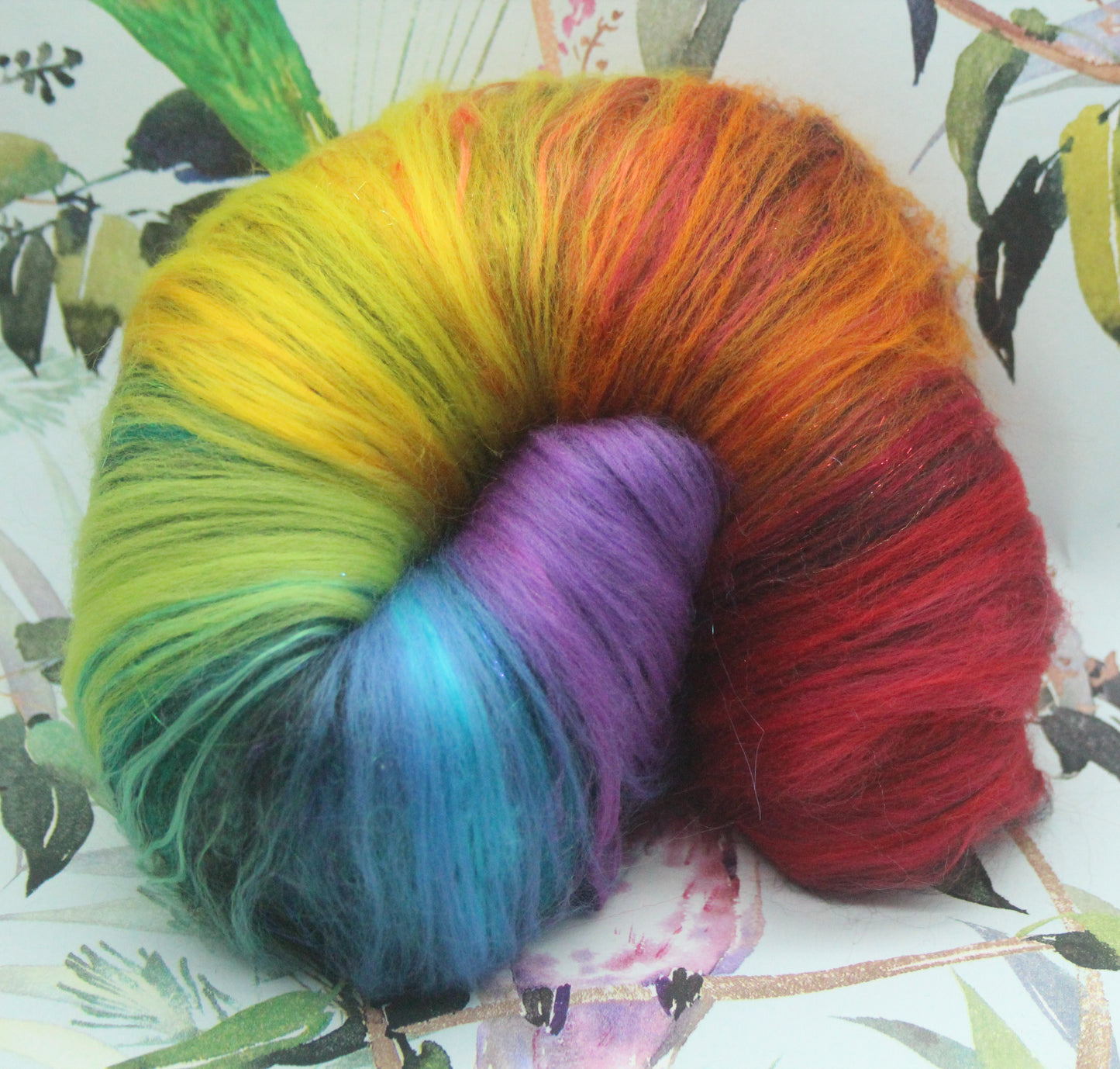 Merino Art Batt  - Rainbow Black - Sideways Colour Change  -  96 grams 3.3 oz - Wool for felting, spinning and weaving