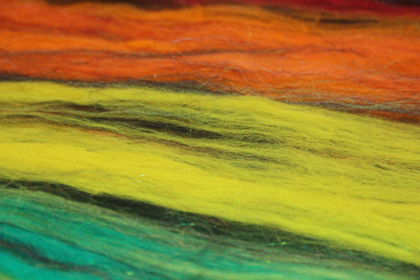 Merino Art Batt  - Rainbow Black - Sideways Colour Change  -  96 grams 3.3 oz - Wool for felting, spinning and weaving