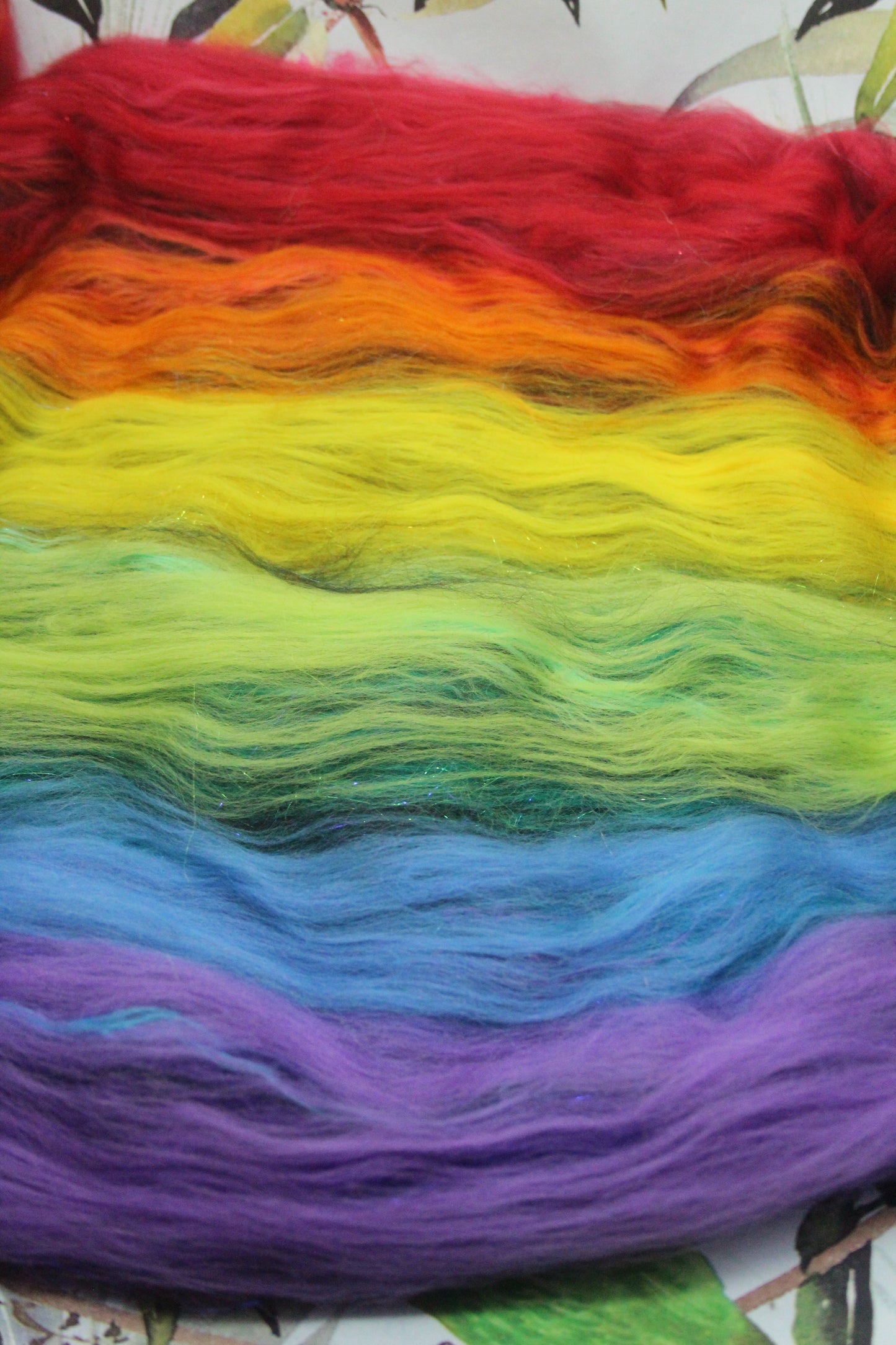 Merino Art Batt  - Rainbow Black - Sideways Colour Change  -  96 grams 3.3 oz - Wool for felting, spinning and weaving