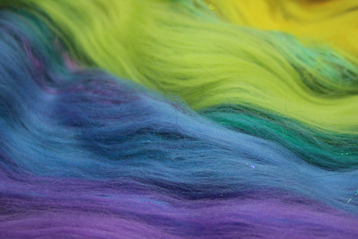 Merino Art Batt  - Rainbow Black - Sideways Colour Change  -  96 grams 3.3 oz - Wool for felting, spinning and weaving