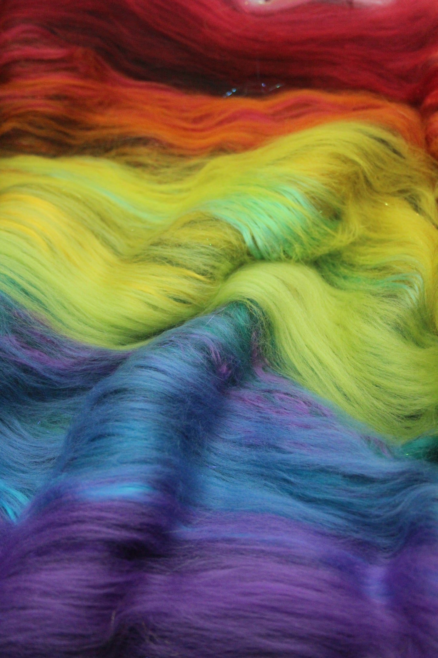 Merino Art Batt  - Rainbow Black - Sideways Colour Change  -  96 grams 3.3 oz - Wool for felting, spinning and weaving