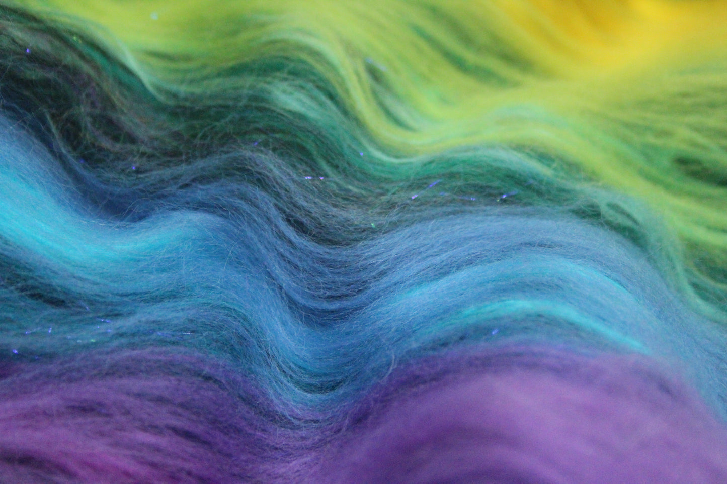 Merino Art Batt  - Rainbow Black - Sideways Colour Change  -  96 grams 3.3 oz - Wool for felting, spinning and weaving