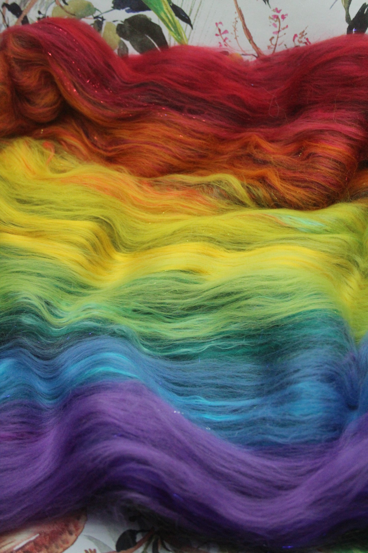 Merino Art Batt  - Rainbow Black - Sideways Colour Change  -  96 grams 3.3 oz - Wool for felting, spinning and weaving