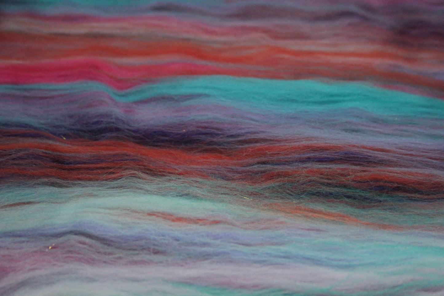 Merino Art Batt  - Pink Orange Purple Turquoise - 123 grams 4.3 oz - Wool for felting, spinning and weaving