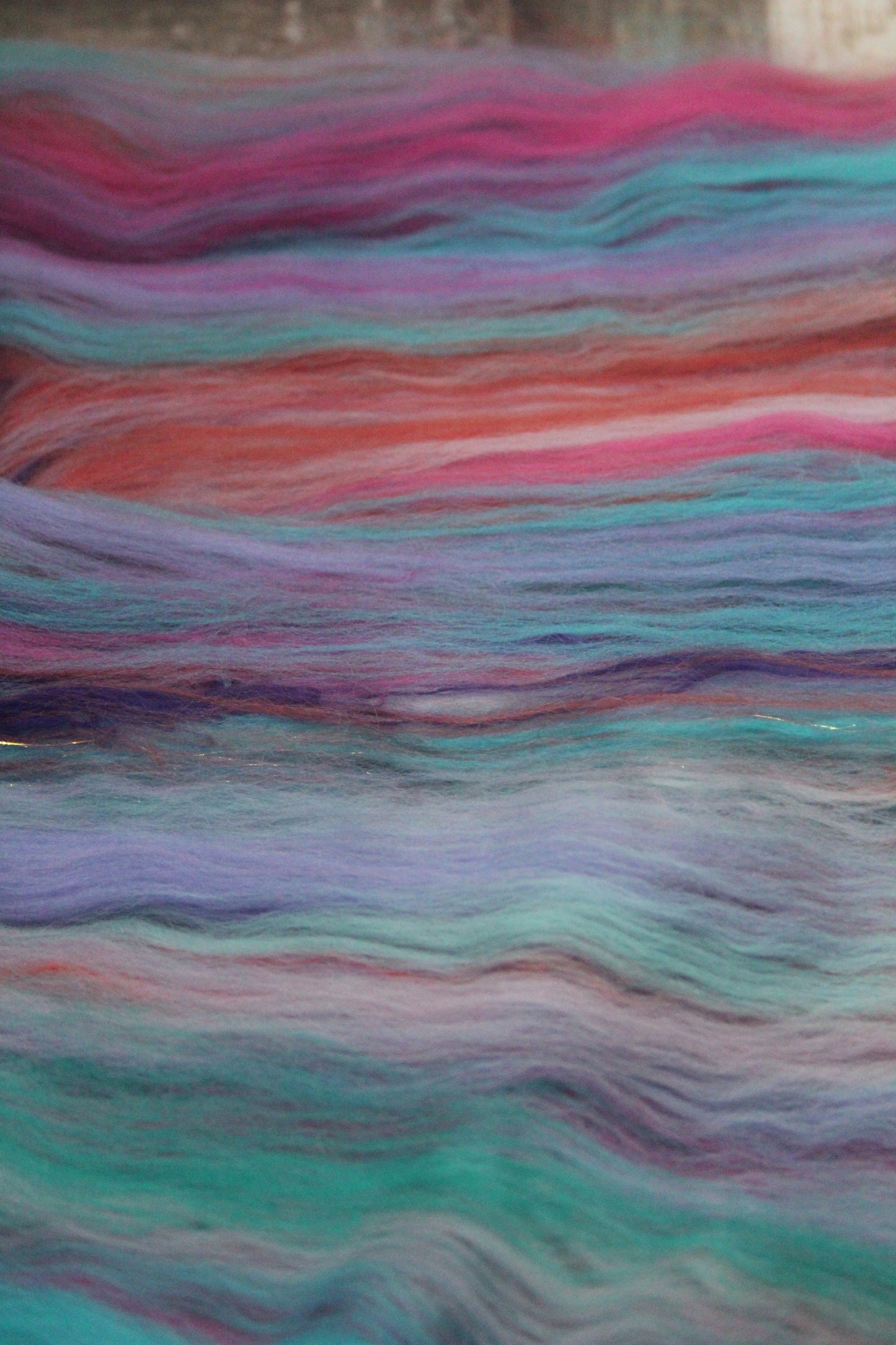 Merino Art Batt  - Pink Orange Purple Turquoise - 123 grams 4.3 oz - Wool for felting, spinning and weaving