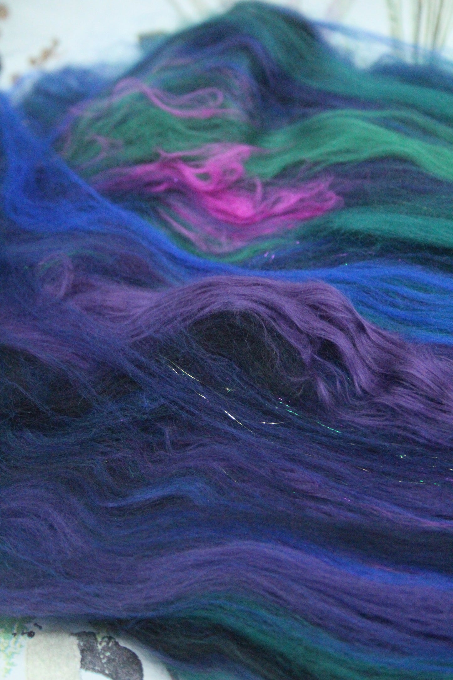 Merino Art Batt  - Purple Blue Green - 62 grams 2.1 oz - Wool for felting, spinning and weaving