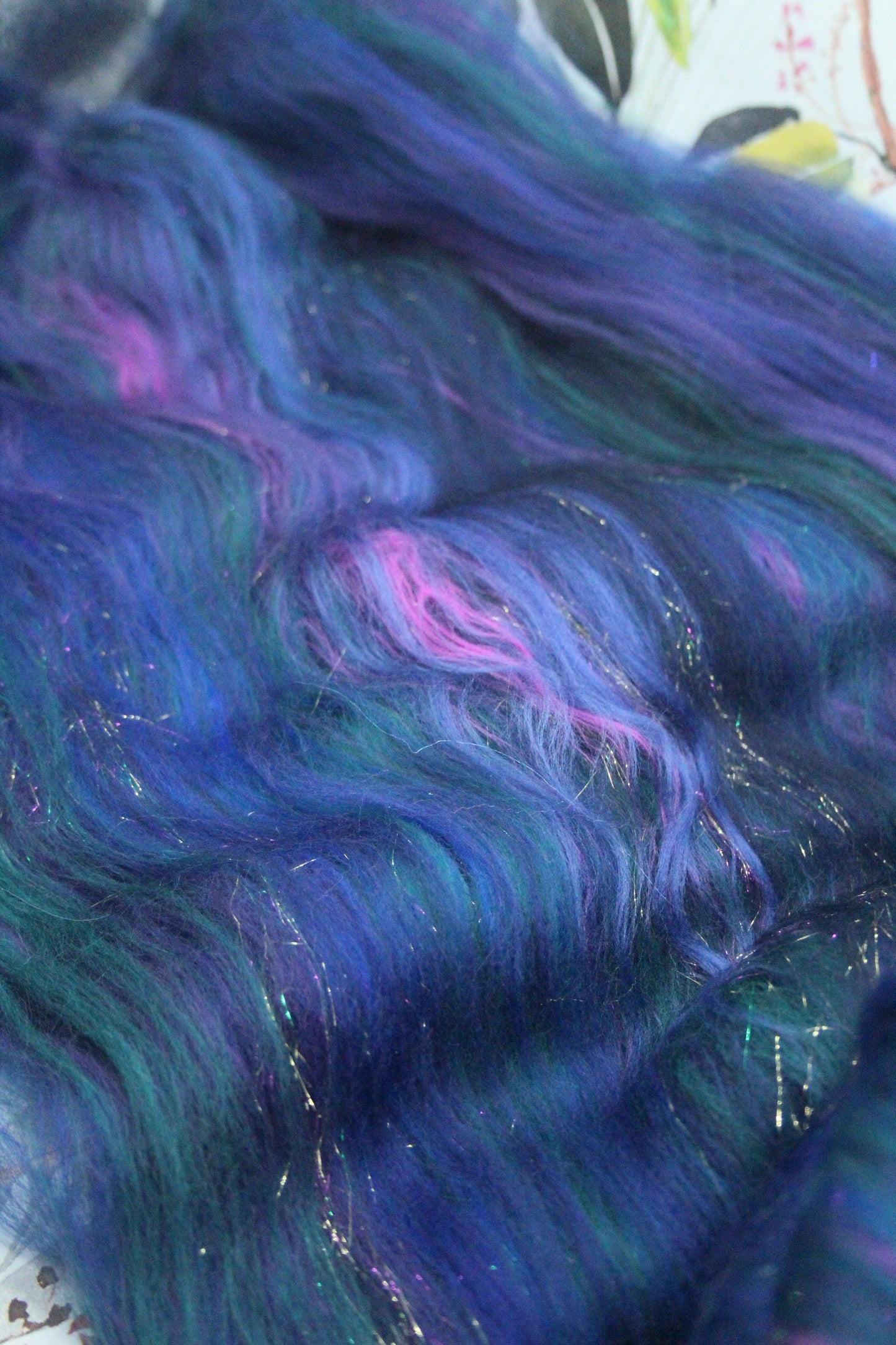 Merino Art Batt  - Purple Blue Green - 62 grams 2.1 oz - Wool for felting, spinning and weaving
