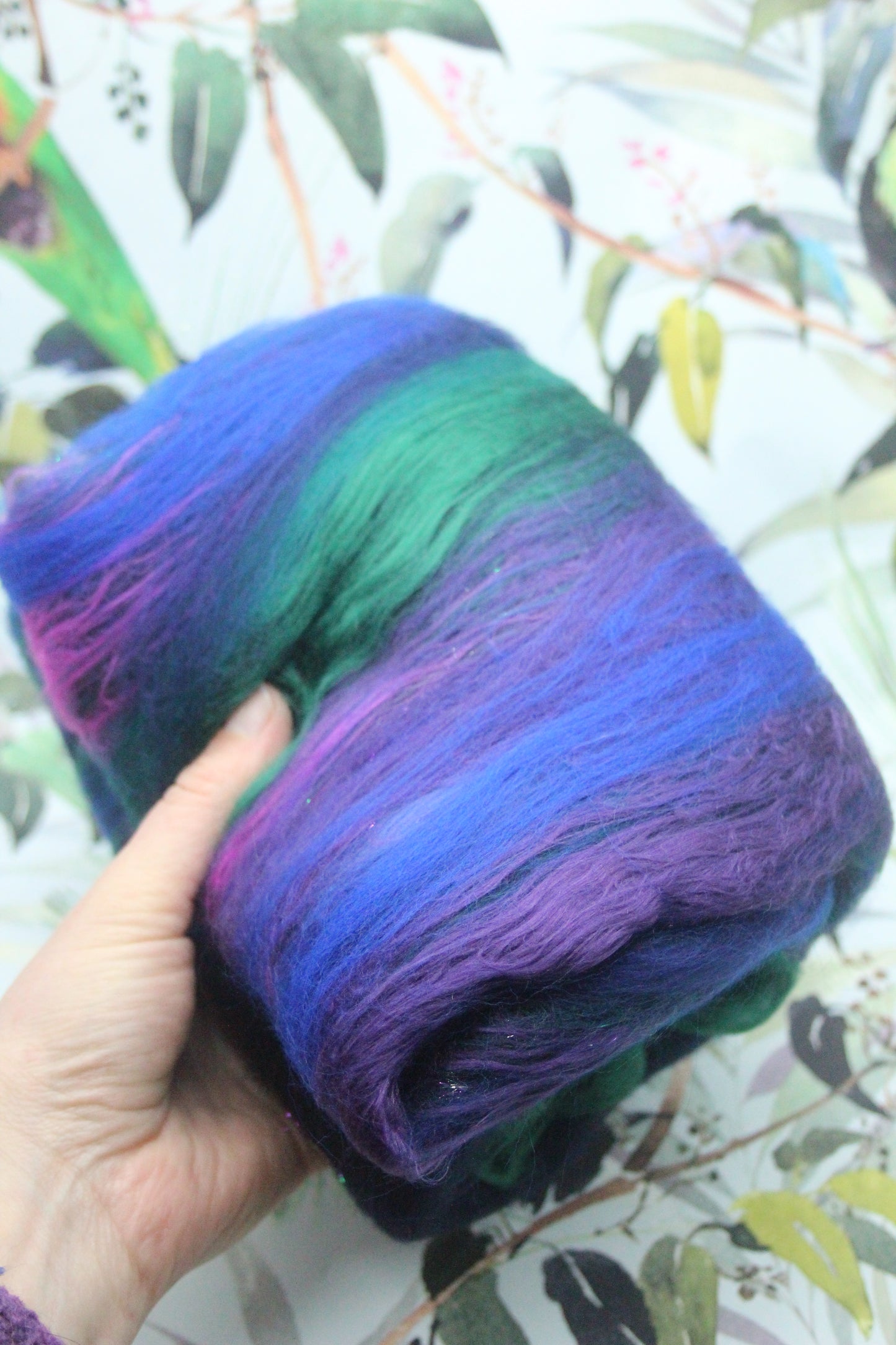 Merino Art Batt  - Purple Blue Green - 62 grams 2.1 oz - Wool for felting, spinning and weaving