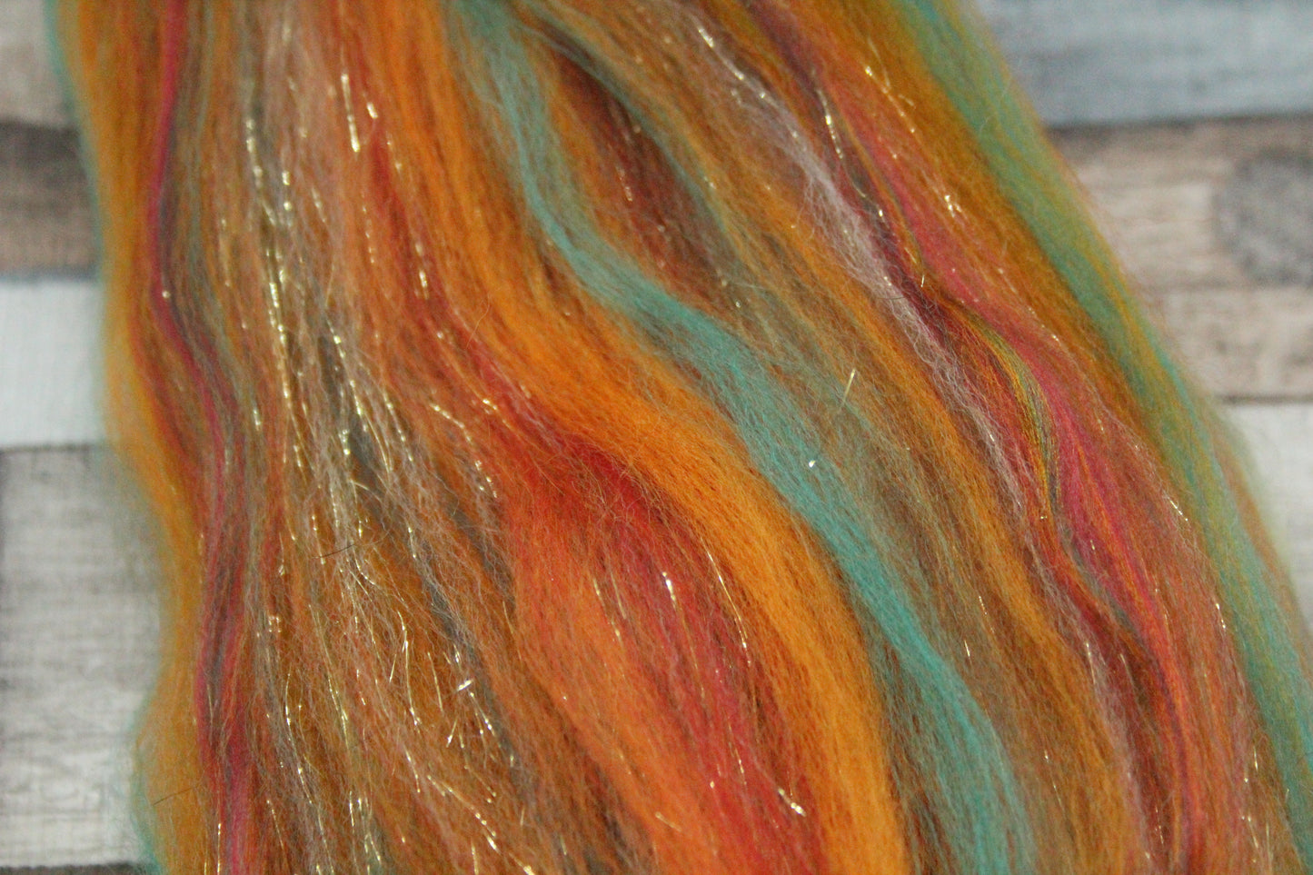 Merino Wool Blend - Orange Brown Green Red - 27 grams / 0.9 oz  - Fibre for felting, weaving or spinning