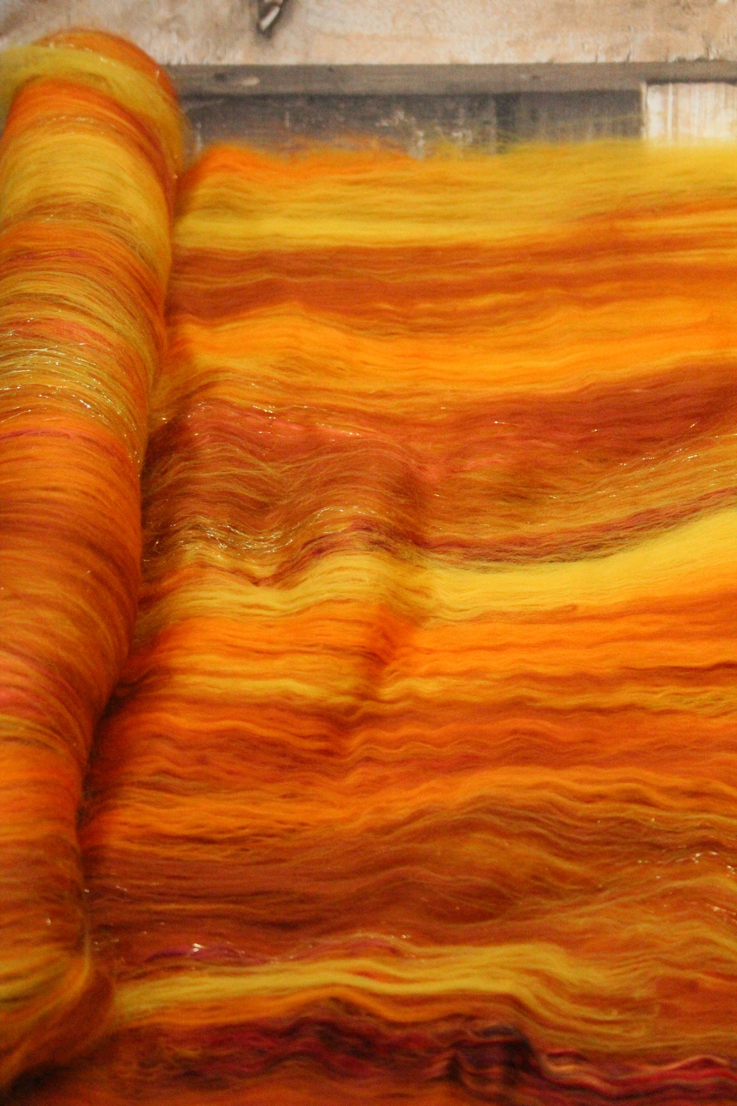 Super Soft 18.5 Micron Merino Wool Art Batt  - Orange Brown Yellow  - 104 grams 3.6 oz - Wool for felting, spinning and weaving