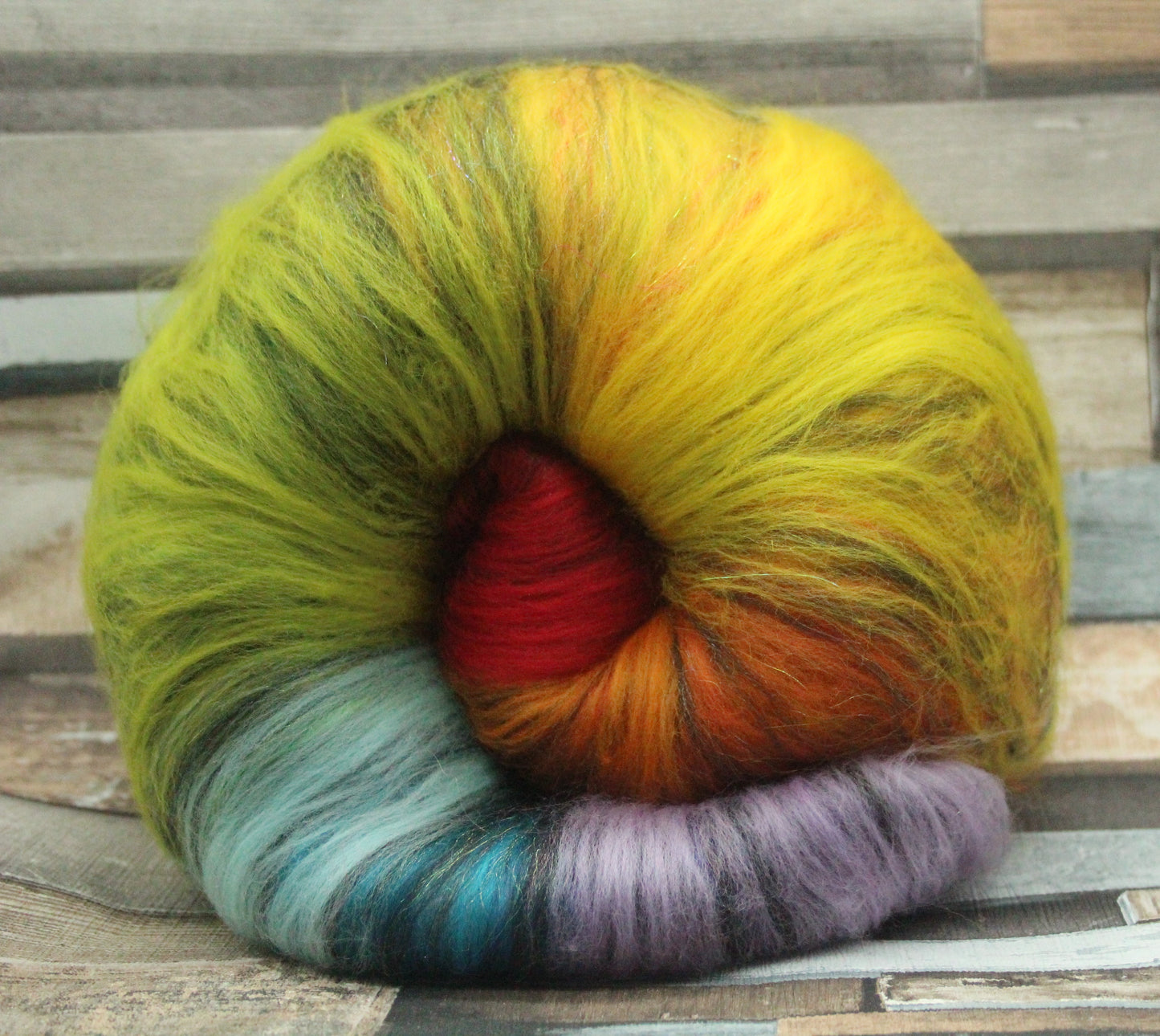 Merino Art Batt  - Rainbow Black - Sideways Colour Change  - 153 grams 5.3 oz - Wool for felting, spinning and weaving