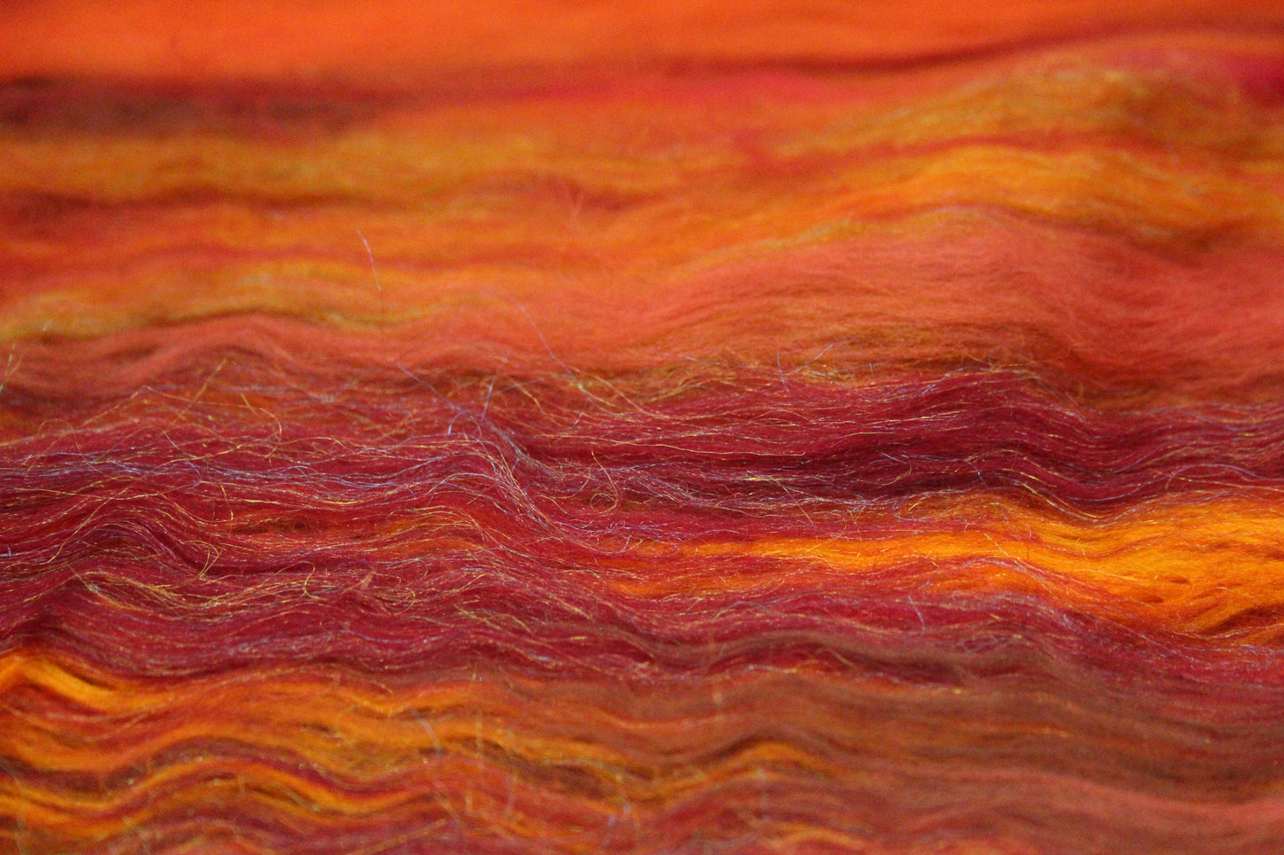 Merino Art Batt  - Red Orange Brown  - 152 grams 5.3 oz - Wool for felting, spinning and weaving