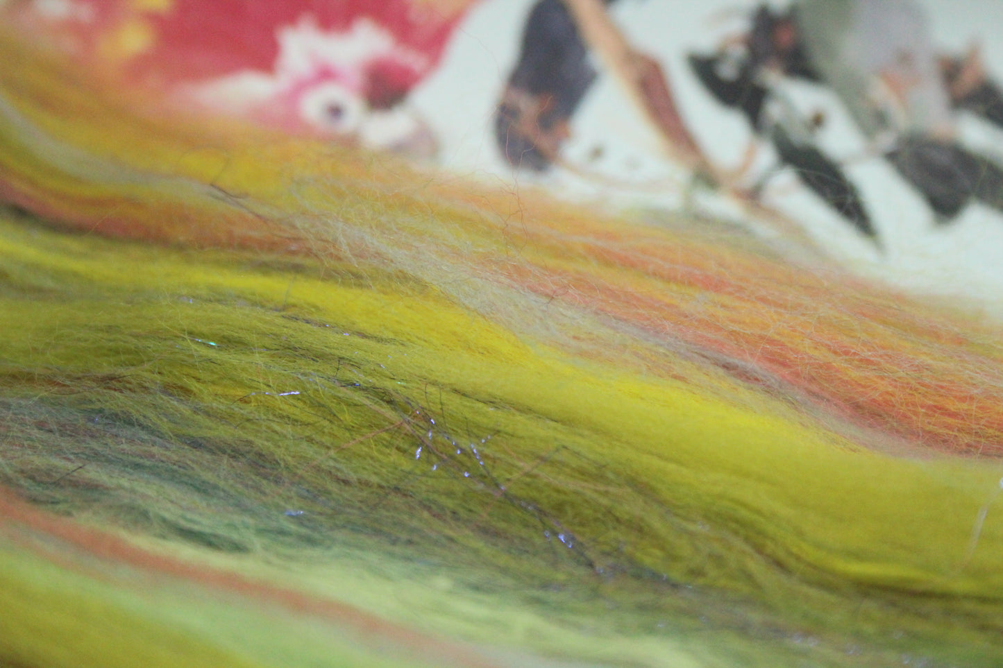 Merino Art Batt  -  Green Yellow - 43 grams 1.5 oz - Wool for felting, spinning and weaving