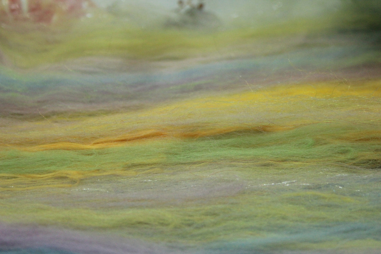 Merino Art Batt  -  Green Yellow Pink Purple - 85 grams 2.9 oz - Wool for felting, spinning and weaving