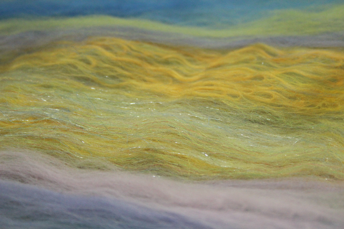 Merino Art Batt  -  Green Yellow Pink Purple - 85 grams 2.9 oz - Wool for felting, spinning and weaving