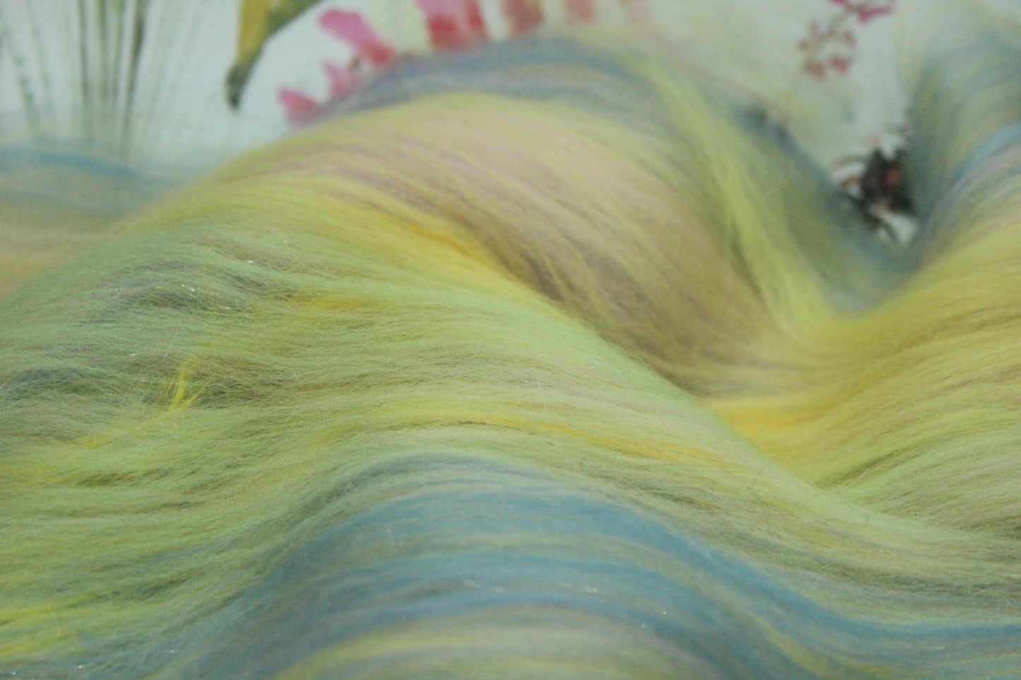 Merino Art Batt  -  Green Yellow Pink Purple - 85 grams 2.9 oz - Wool for felting, spinning and weaving