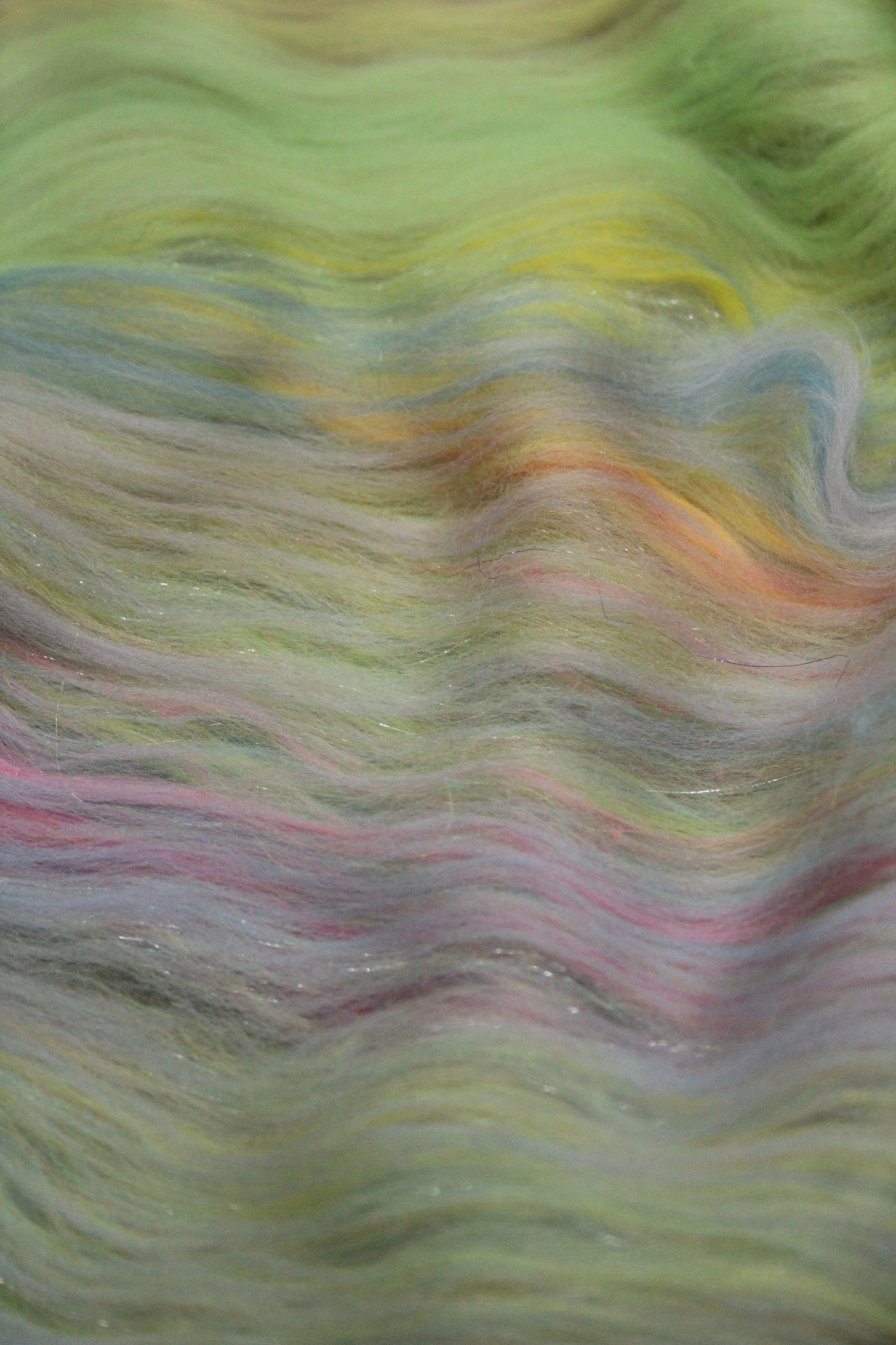Merino Art Batt  -  Green Yellow Pink Purple - 85 grams 2.9 oz - Wool for felting, spinning and weaving