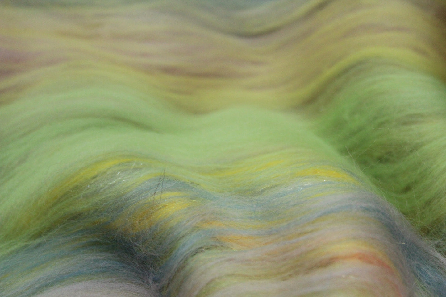 Merino Art Batt  -  Green Yellow Pink Purple - 85 grams 2.9 oz - Wool for felting, spinning and weaving