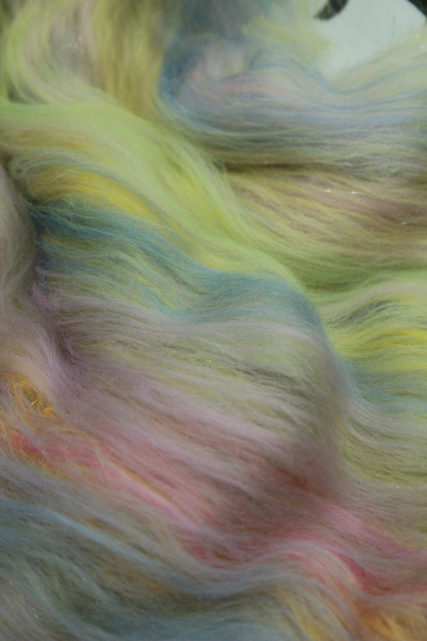 Merino Art Batt  -  Green Yellow Pink Purple - 85 grams 2.9 oz - Wool for felting, spinning and weaving