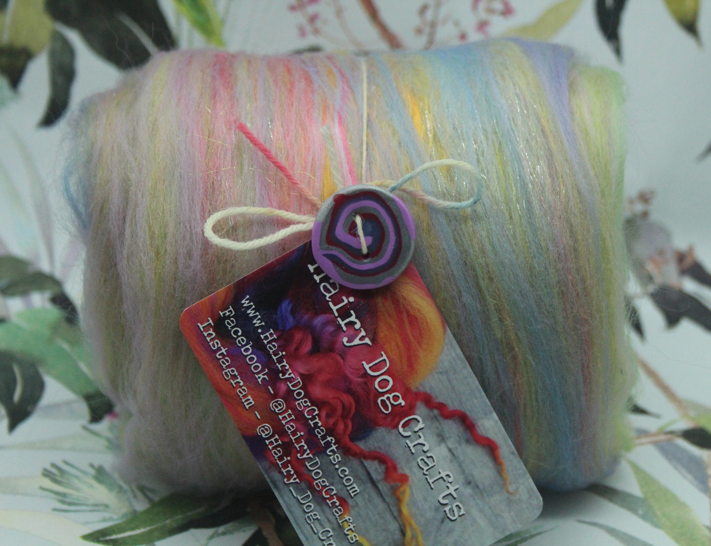 Merino Art Batt  -  Green Yellow Pink Purple - 85 grams 2.9 oz - Wool for felting, spinning and weaving