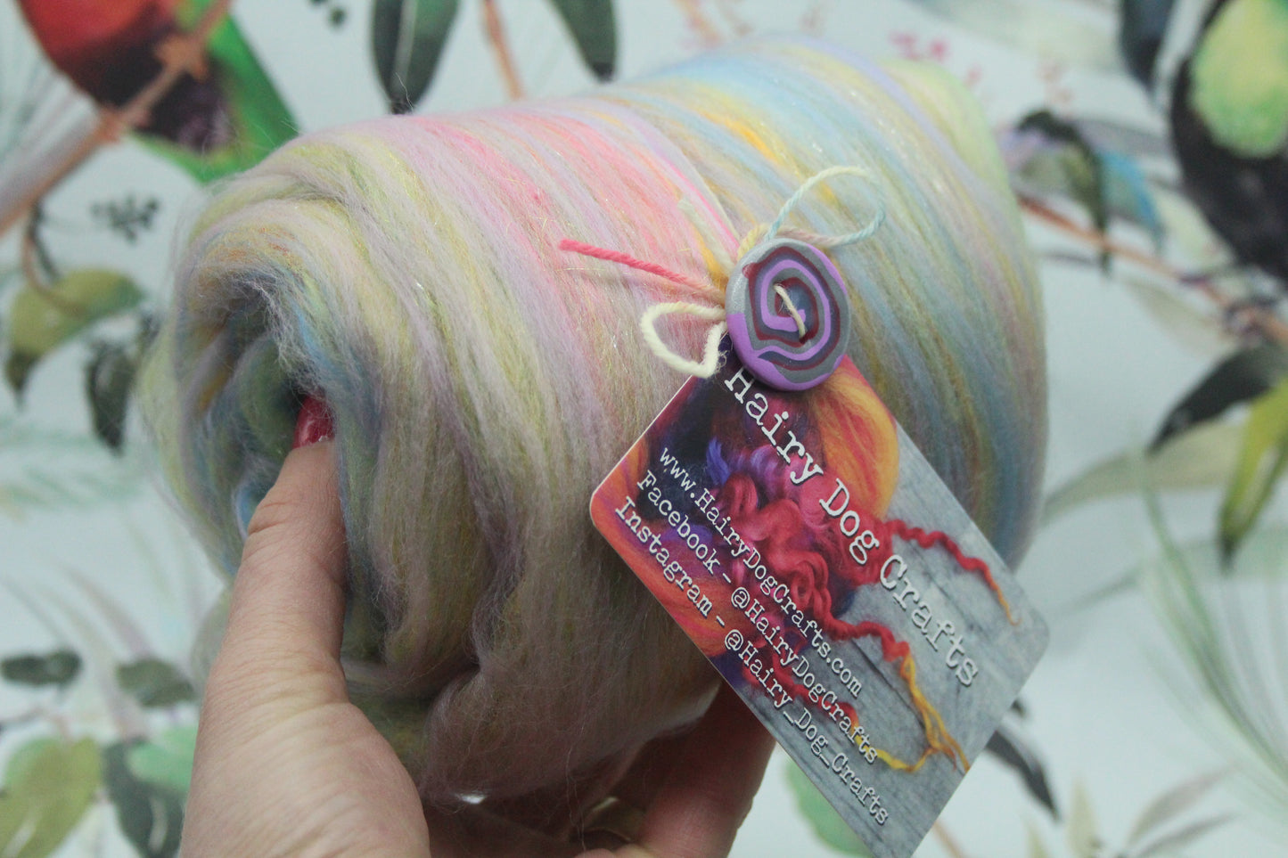 Merino Art Batt  -  Green Yellow Pink Purple - 85 grams 2.9 oz - Wool for felting, spinning and weaving