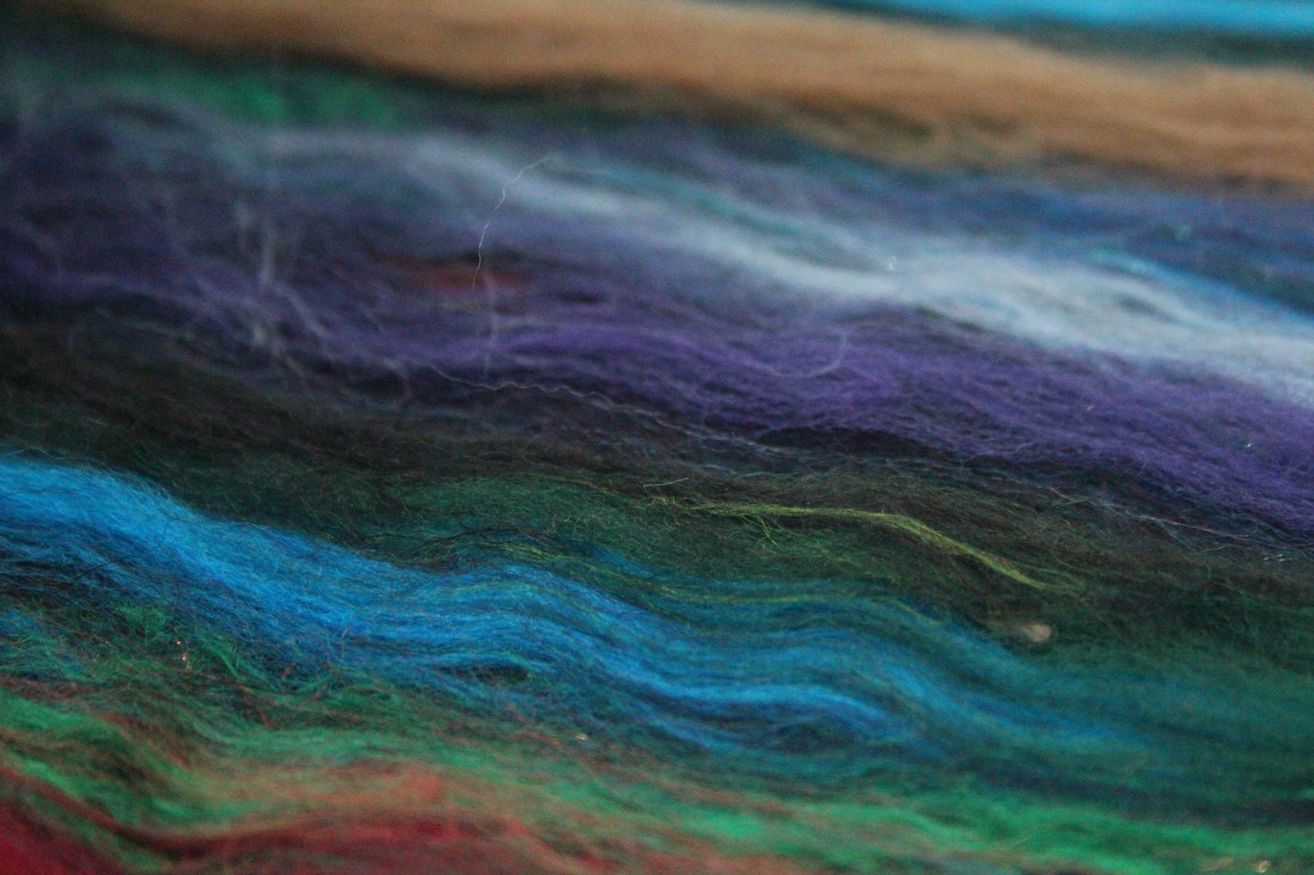 Merino Art Batt  -  Green Blue Brown Grey Purple Red - 51 grams 1.7 oz - Wool for felting, spinning and weaving