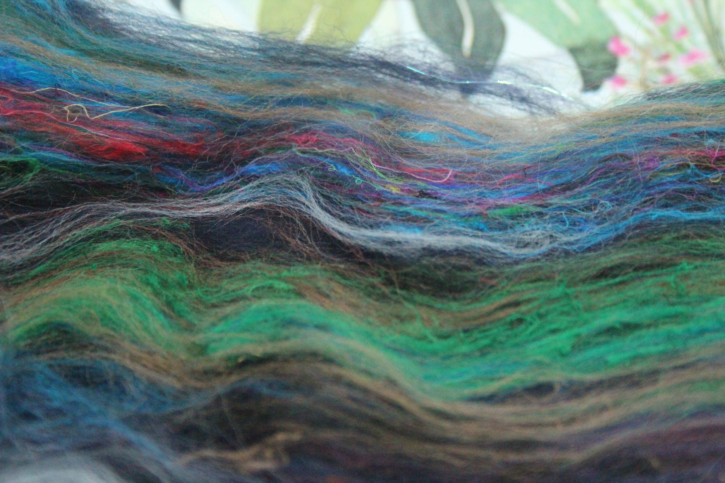 Merino Art Batt  -  Green Blue Brown Grey Purple Red - 51 grams 1.7 oz - Wool for felting, spinning and weaving