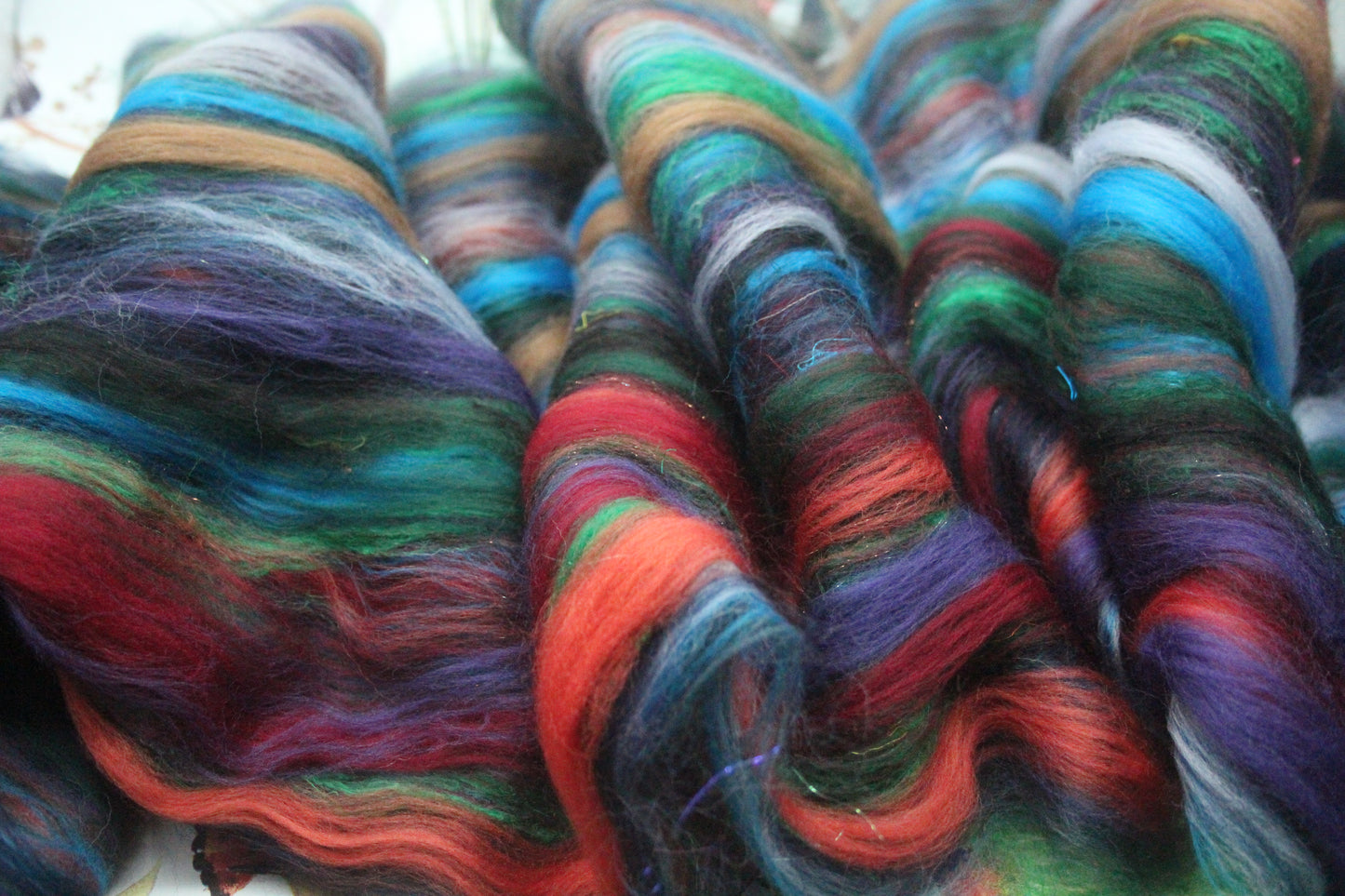 Merino Art Batt  -  Green Blue Brown Grey Purple Red - 51 grams 1.7 oz - Wool for felting, spinning and weaving