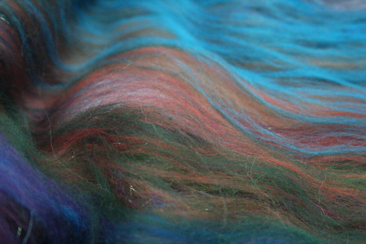 Merino Art Batt  -  Green Blue Brown Grey Purple Red - 51 grams 1.7 oz - Wool for felting, spinning and weaving