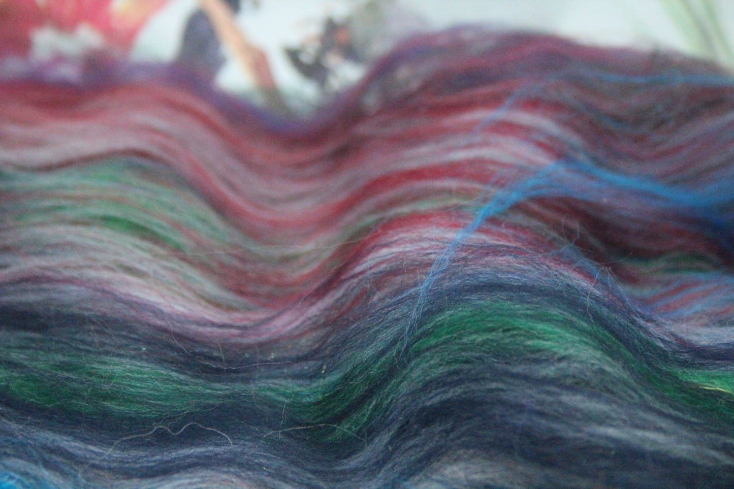 Merino Art Batt  -  Green Blue Brown Grey Purple Red - 51 grams 1.7 oz - Wool for felting, spinning and weaving