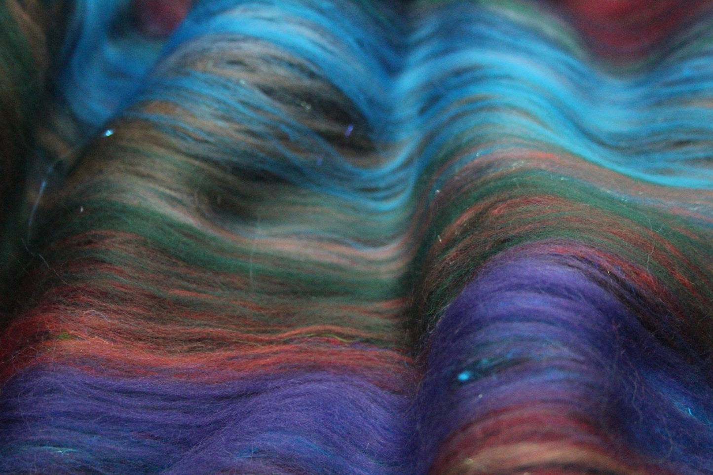 Merino Art Batt  -  Green Blue Brown Grey Purple Red - 51 grams 1.7 oz - Wool for felting, spinning and weaving