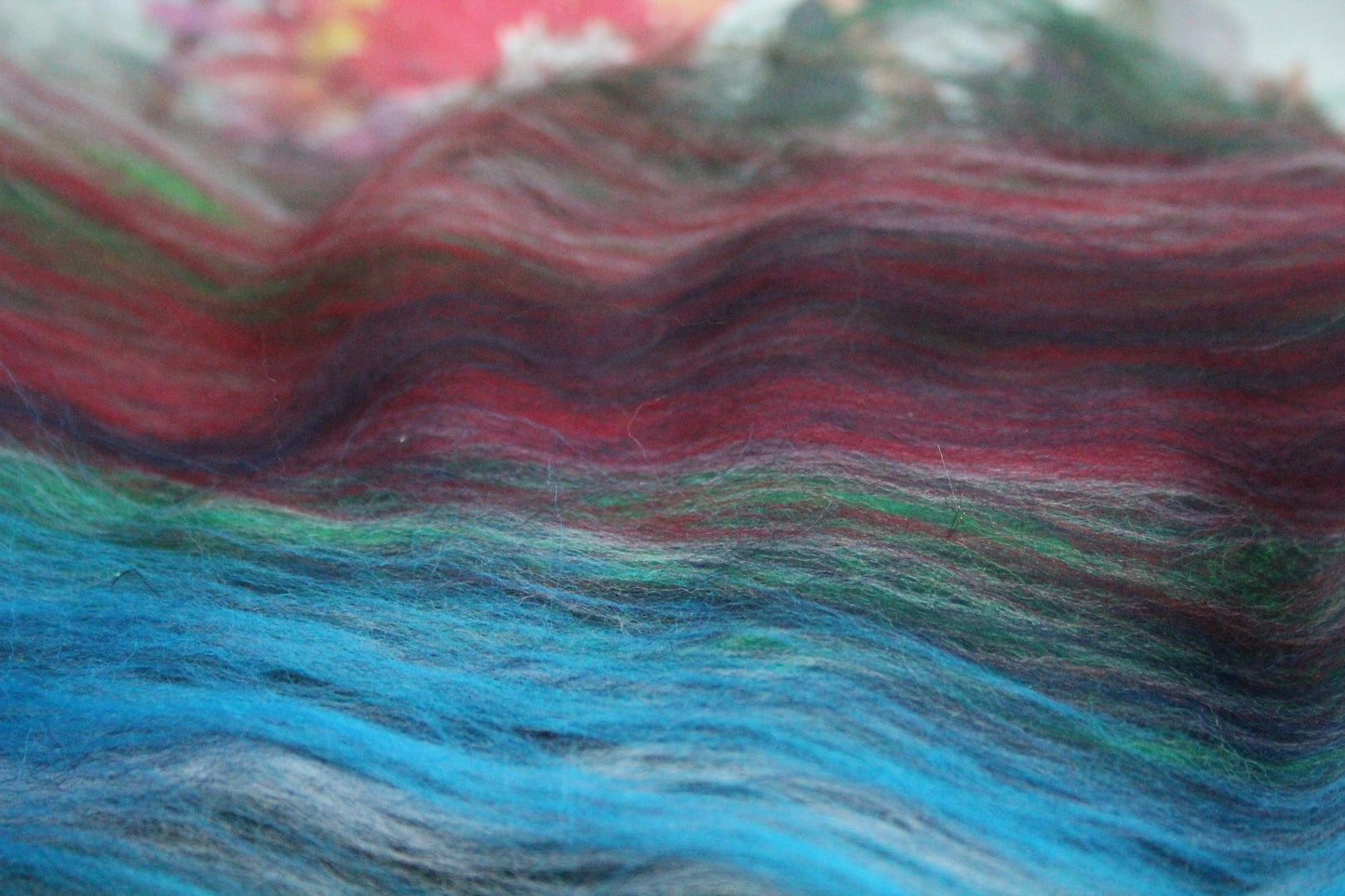 Merino Art Batt  -  Green Blue Brown Grey Purple Red - 51 grams 1.7 oz - Wool for felting, spinning and weaving