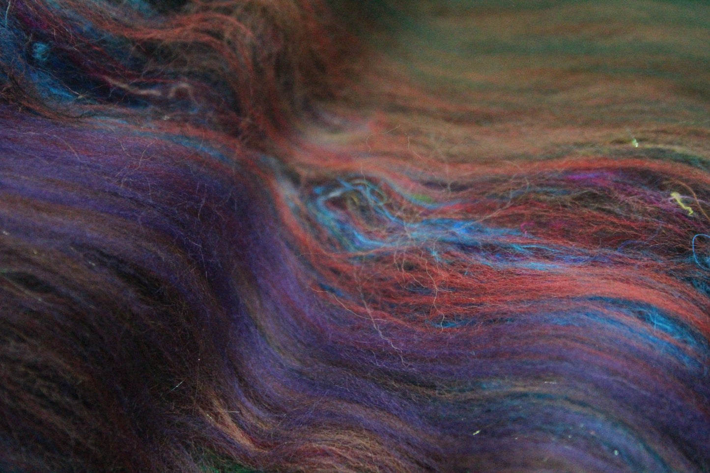 Merino Art Batt  -  Green Blue Brown Grey Purple Red - 51 grams 1.7 oz - Wool for felting, spinning and weaving