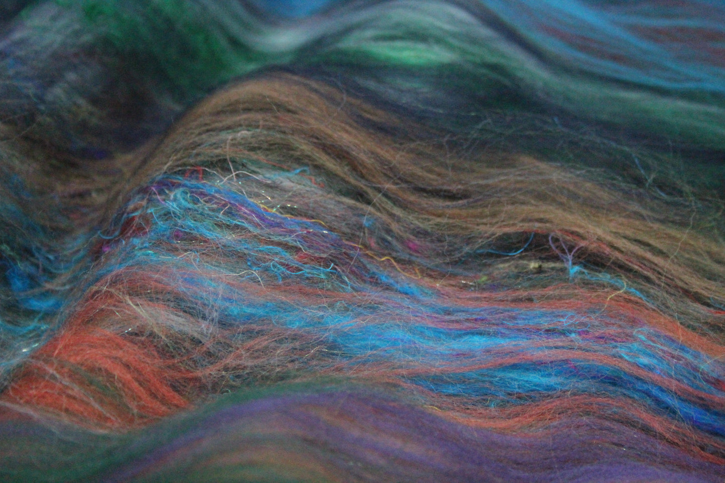 Merino Art Batt  -  Green Blue Brown Grey Purple Red - 51 grams 1.7 oz - Wool for felting, spinning and weaving