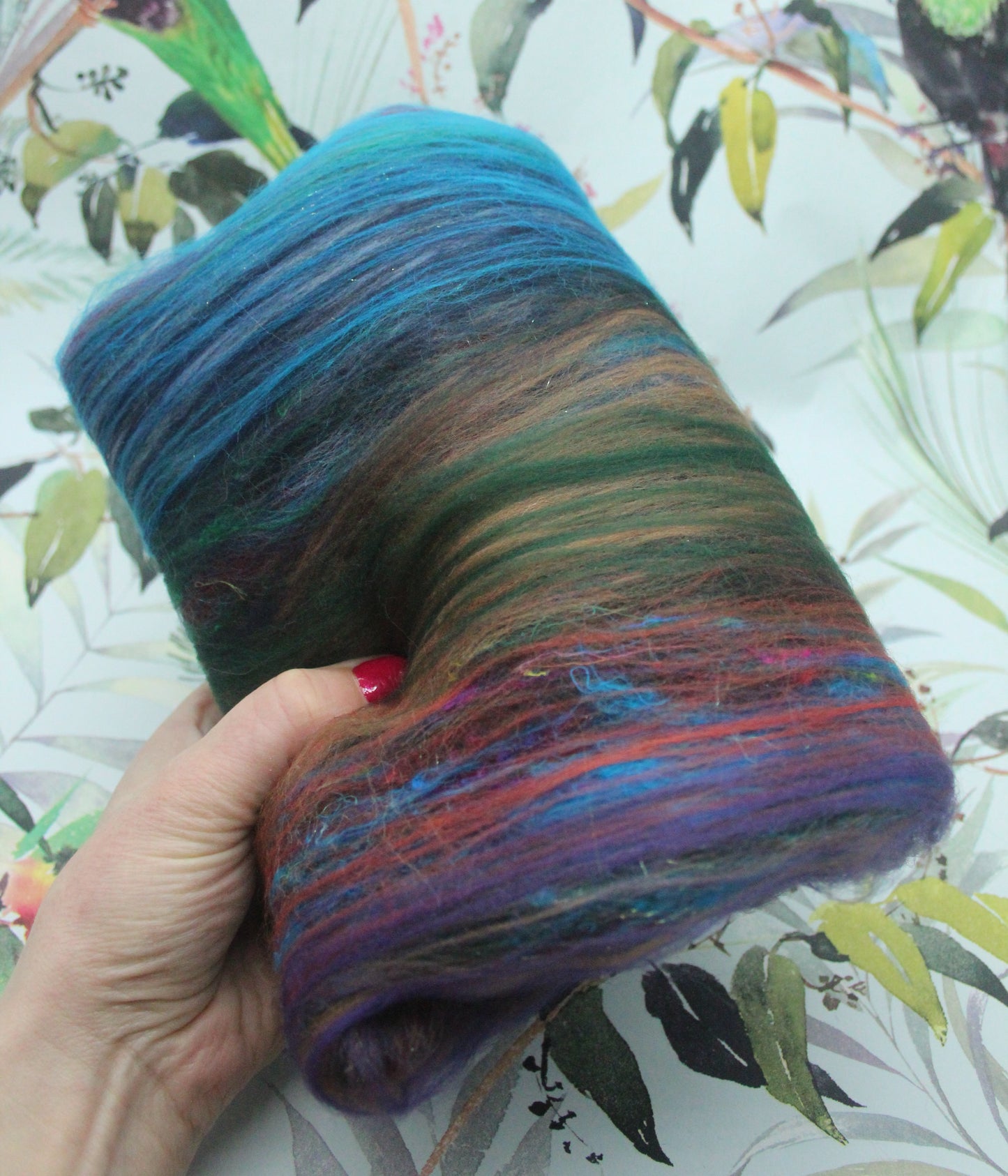 Merino Art Batt  -  Green Blue Brown Grey Purple Red - 51 grams 1.7 oz - Wool for felting, spinning and weaving