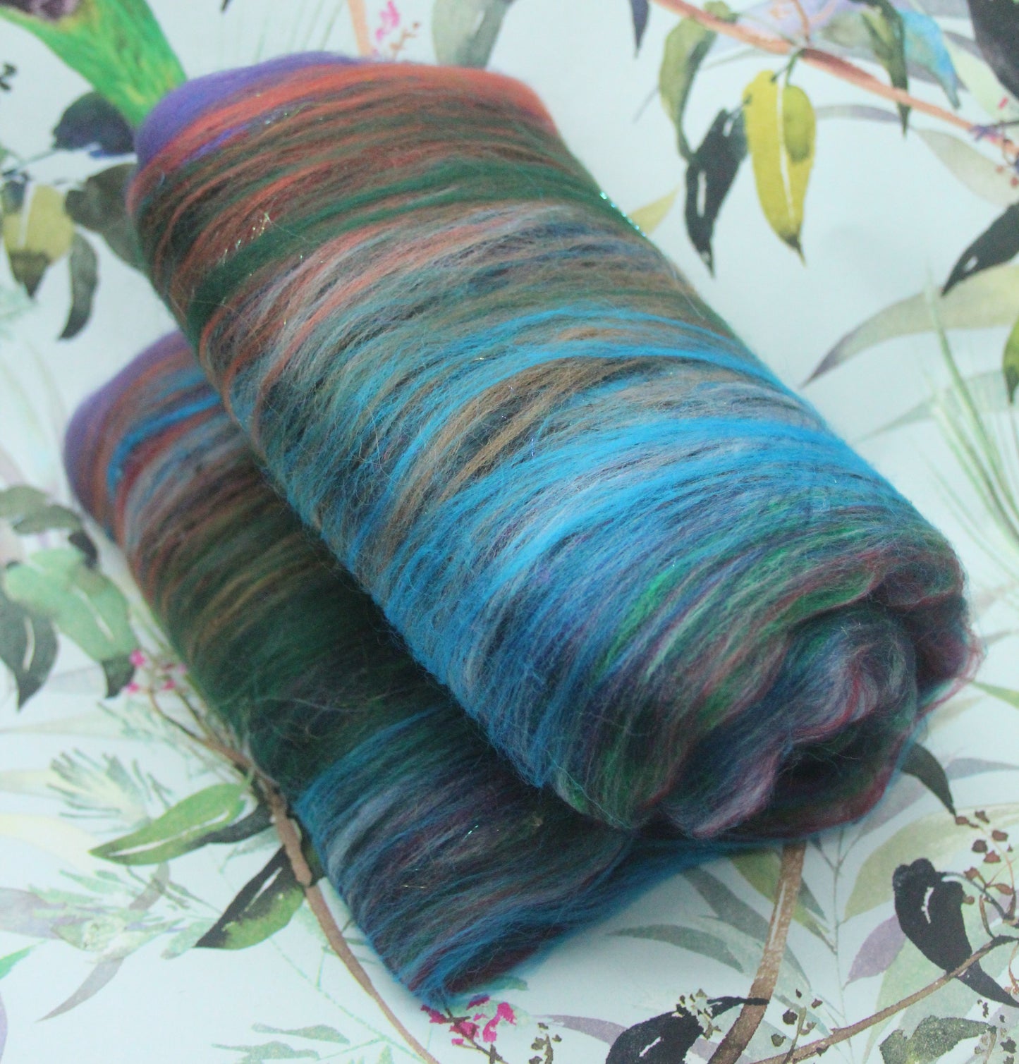 Merino Art Batt  -  Green Blue Brown Grey Purple Red - 51 grams 1.7 oz - Wool for felting, spinning and weaving