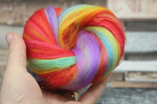 Wool Blend - Rainbow - 11 grams / 0.38 oz  - Fibre for felting, weaving or spinning