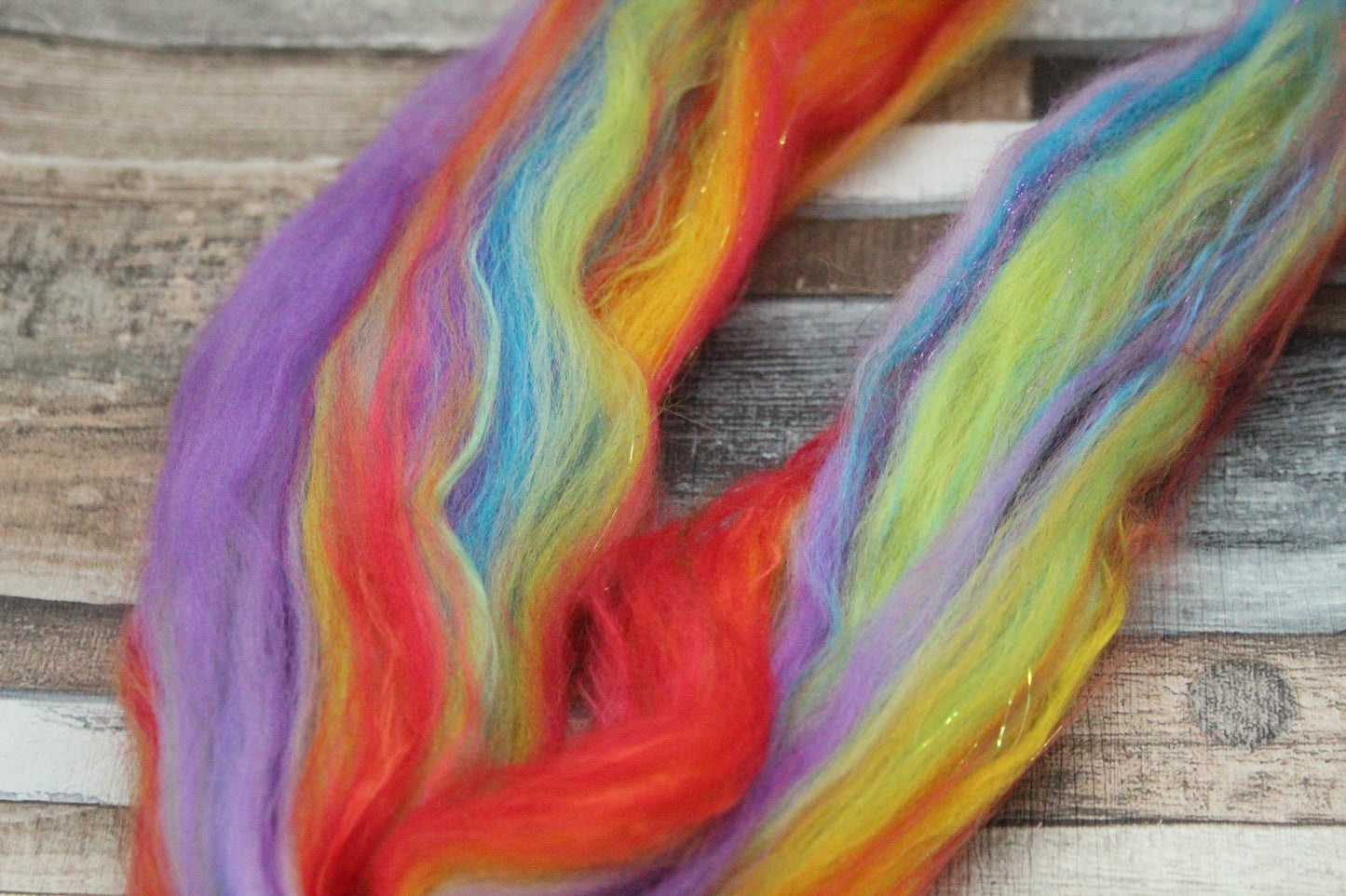 Merino Wool Blend - Rainbow - 11 grams / 0.38 oz  - Fibre for felting, weaving or spinning