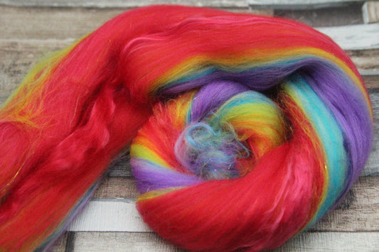 Wool Blend - Rainbow - 19 grams / 0.6 oz  - Fibre for felting, weaving or spinning