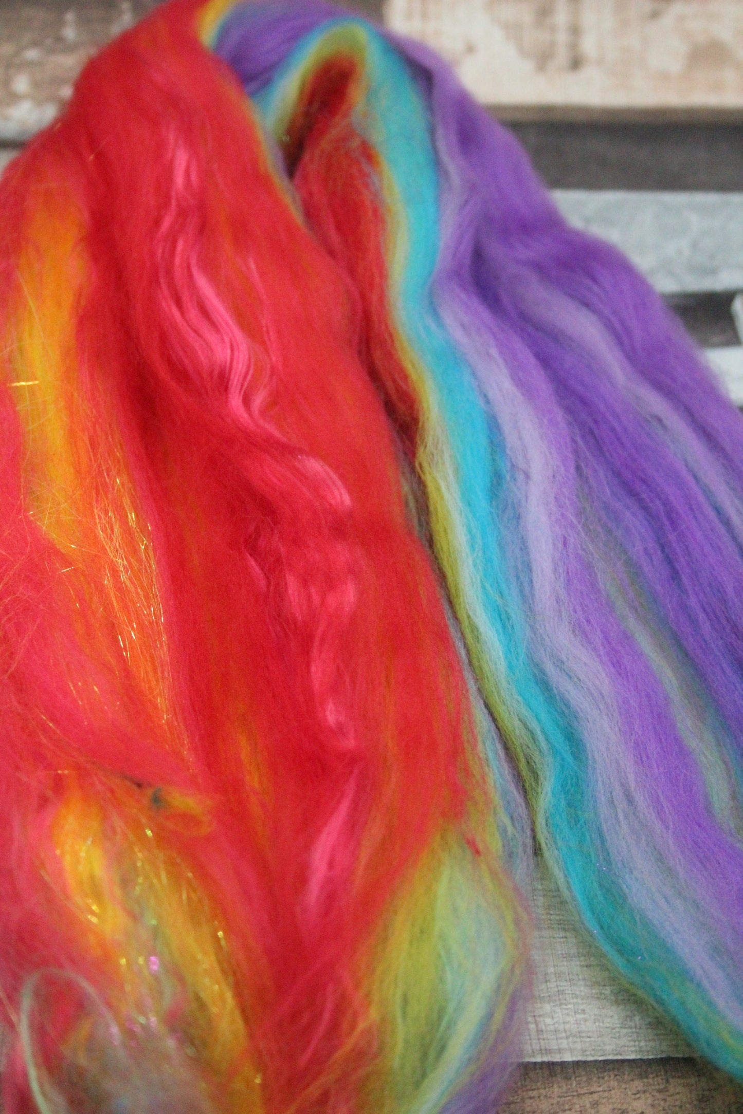 Merino Wool Blend - Rainbow - 19 grams / 0.6 oz  - Fibre for felting, weaving or spinning