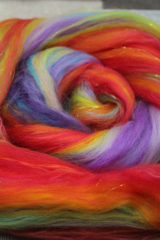 Wool Blend - Rainbow - 26 grams / 0.9 oz  - Fibre for felting, weaving or spinning
