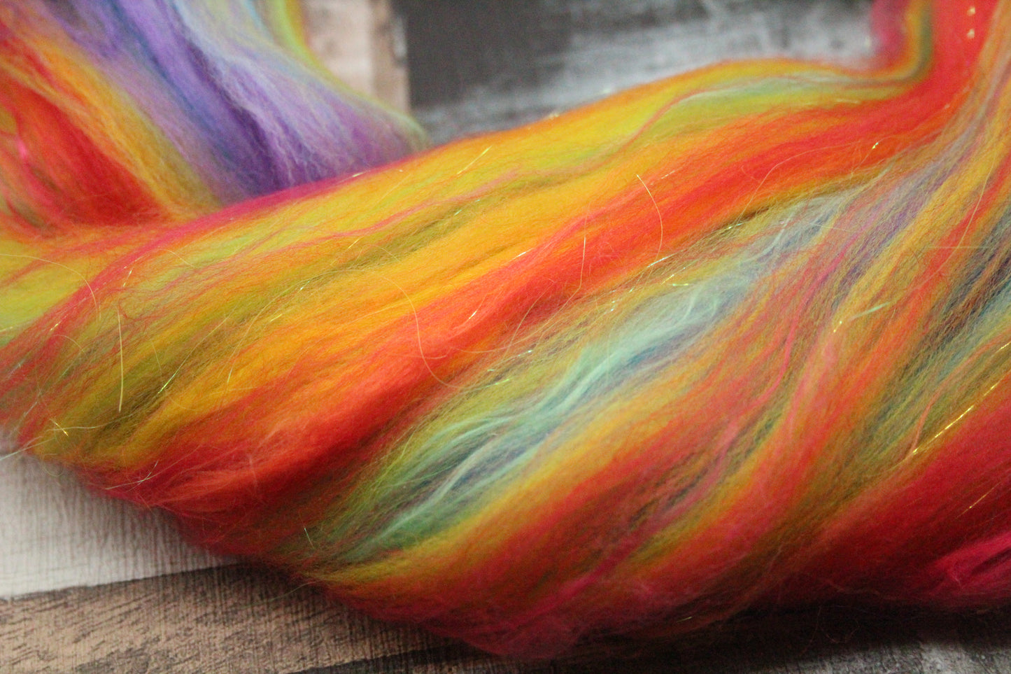 Merino Wool Blend - Rainbow - 26 grams / 0.9 oz  - Fibre for felting, weaving or spinning