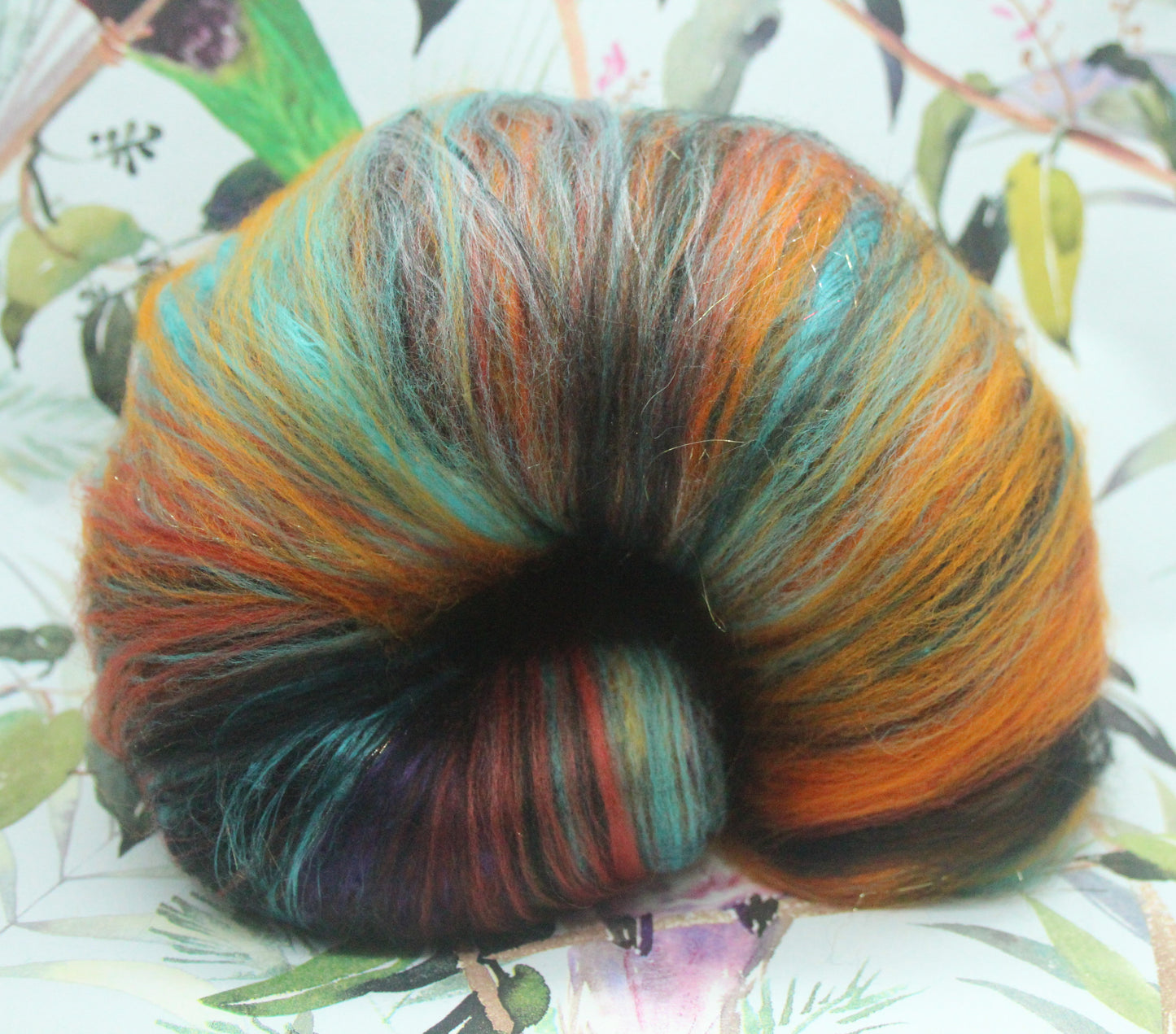 Merino Art Batt  -  Blue Black Orange - 114 grams 4 oz - Wool for felting, spinning and weaving
