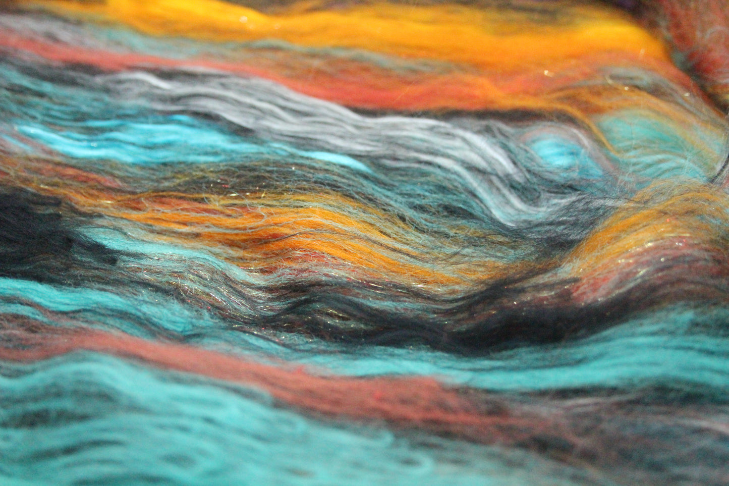 Merino Art Batt  -  Blue Black Orange - 114 grams 4 oz - Wool for felting, spinning and weaving