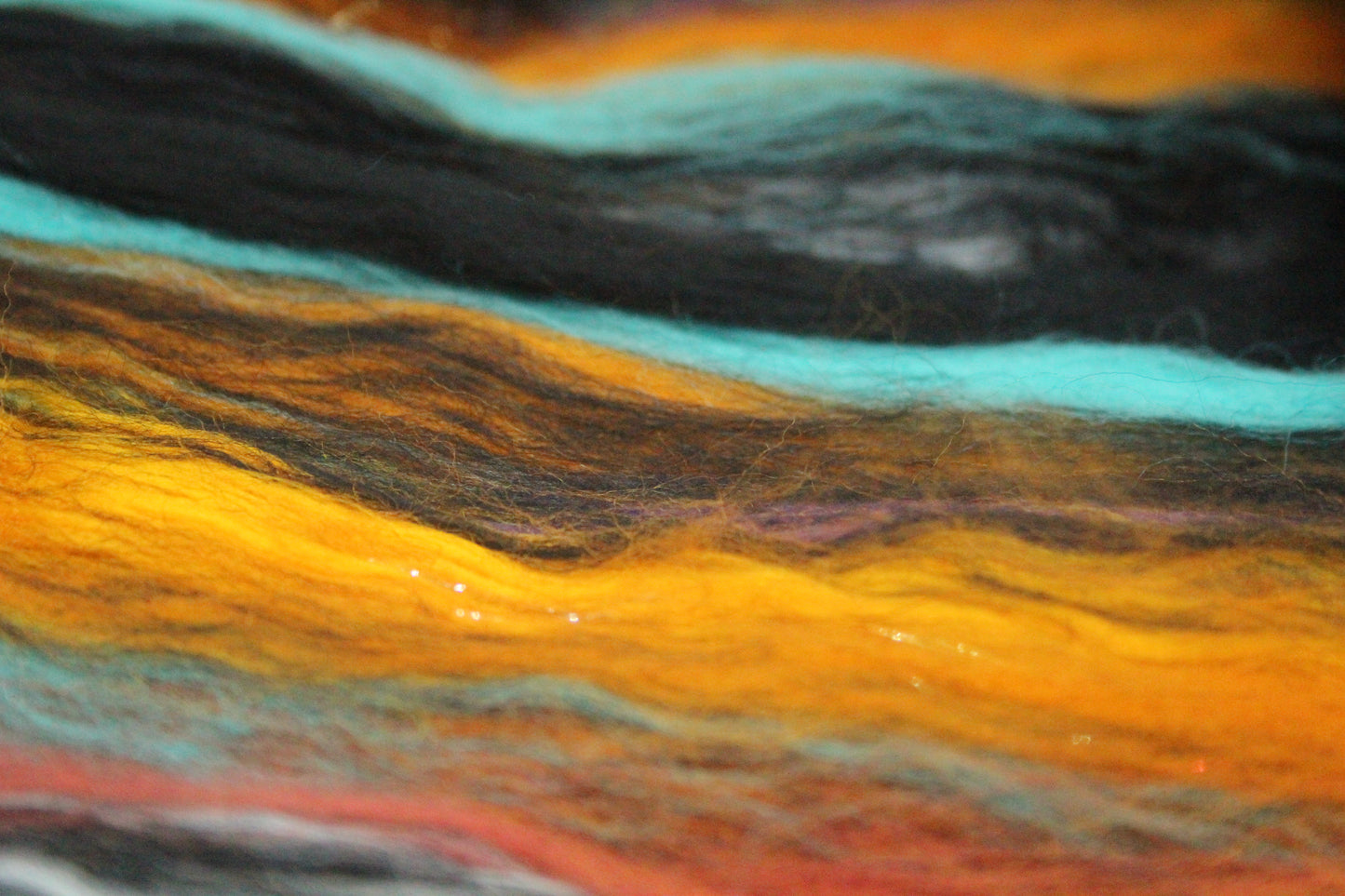 Merino Art Batt  -  Blue Black Orange - 114 grams 4 oz - Wool for felting, spinning and weaving