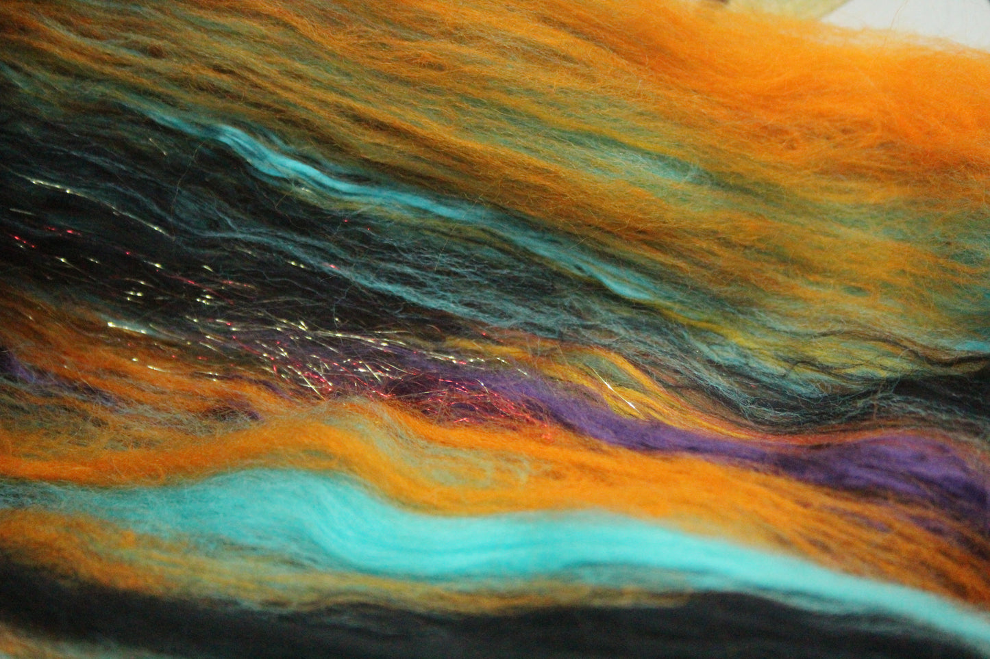 Merino Art Batt  -  Blue Black Orange - 114 grams 4 oz - Wool for felting, spinning and weaving