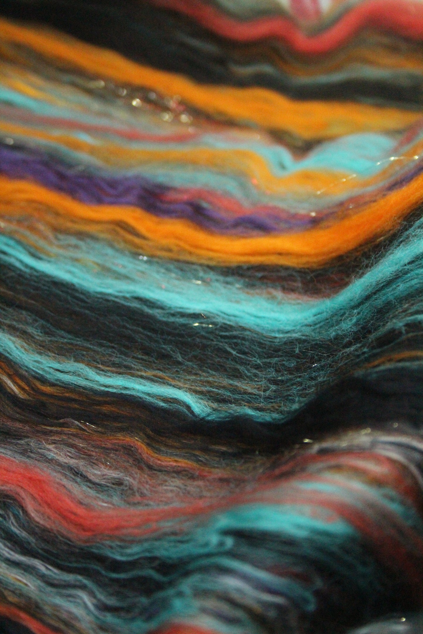 Merino Art Batt  -  Blue Black Orange - 114 grams 4 oz - Wool for felting, spinning and weaving